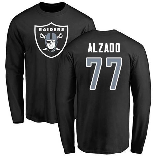 Men Oakland Raiders Olive Lyle Alzado Name and Number Logo NFL Football #77 Long Sleeve T Shirt->nfl t-shirts->Sports Accessory